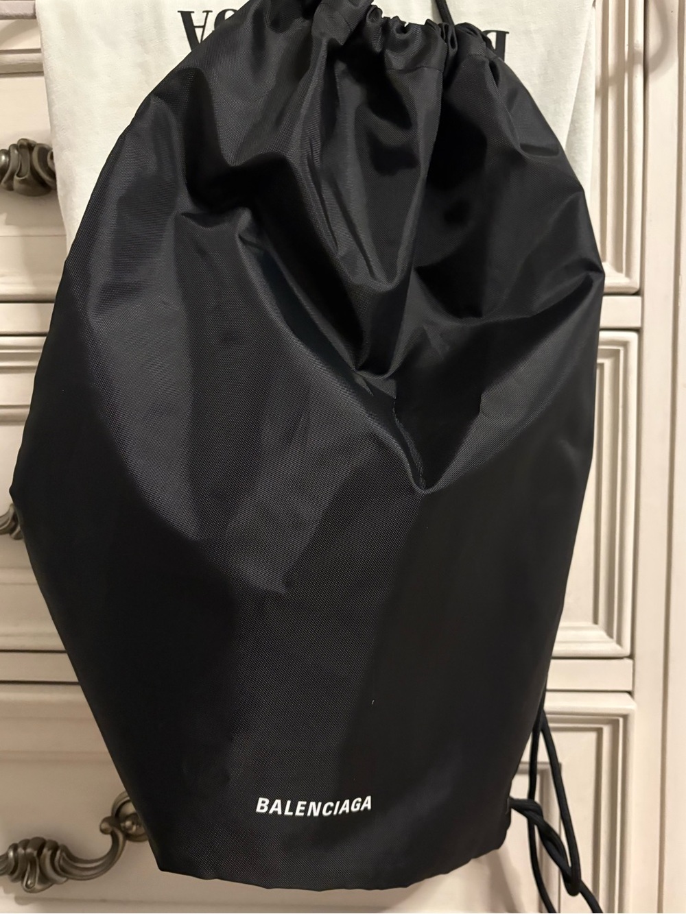 Balenciaga Black Drawstring Nylon Backpack